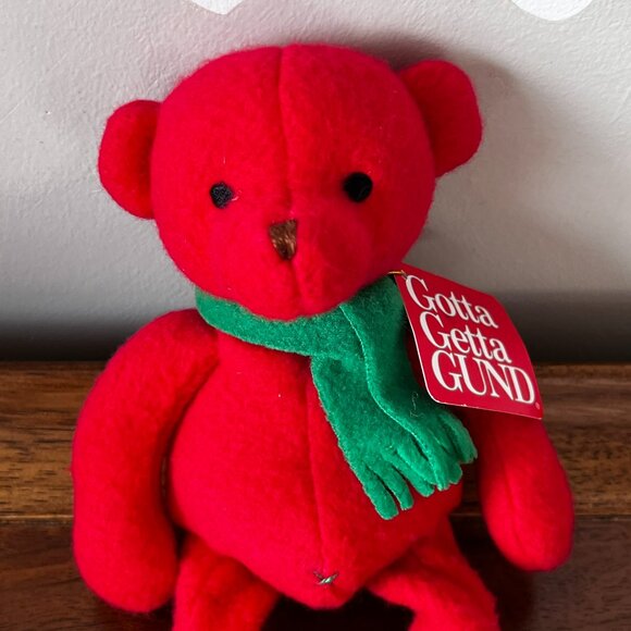 Vintage Gund Hot Shots Hotshots 2459 Red Plush Bear Green Scarf Christmas 9" - Picture 3 of 10